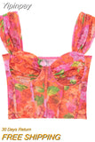 Yipinpay Floral Tulle Corset Top Women Mesh Crop Top Woman Off Shoulder Bustier Sexy Tops Y2k Backless Tank Tops For Women 2023