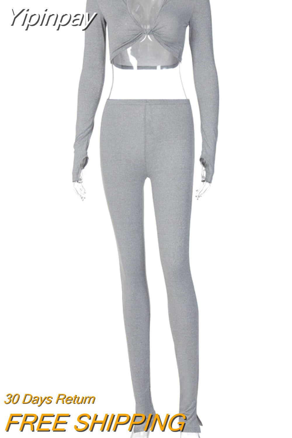 Yipinpay 2 Piece Outfits For Women Sexy Long Sleeve Crop Tops Drawstring Leggings Pants Sets Casual Sporty Sweatpants Tracksuits