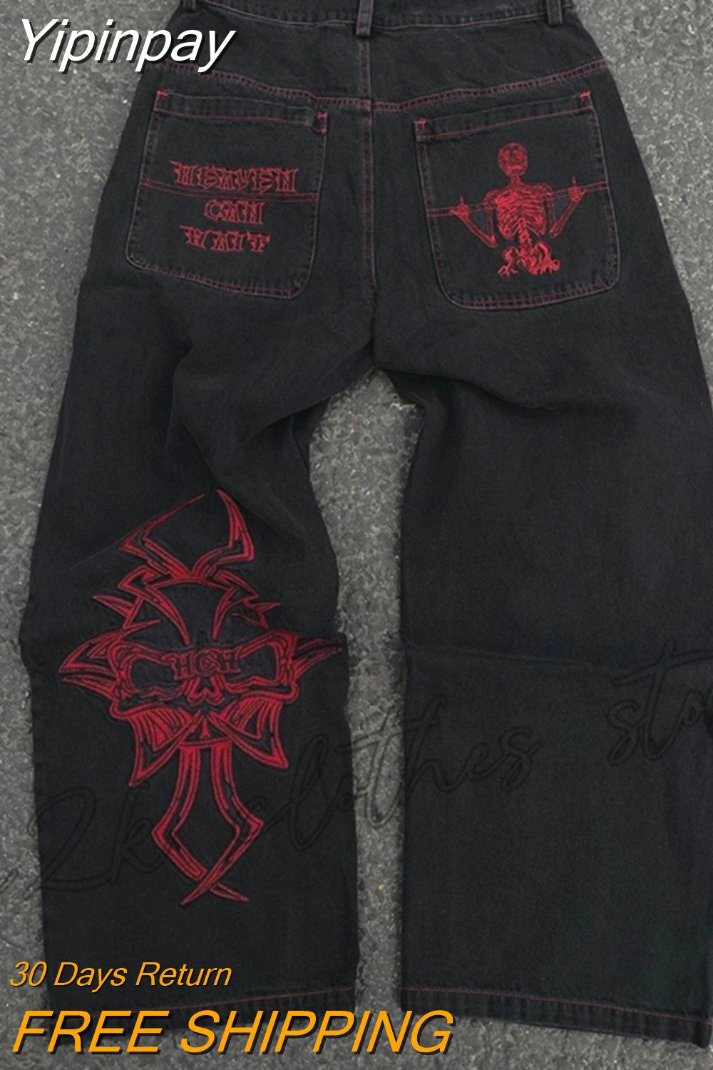 Yipinpay Jeans Mens Hip Hop Retro Letter Embroidery Washed Baggy Denim Pants New Straight Casual Loose Wide Leg Trouser Streetwear 0406