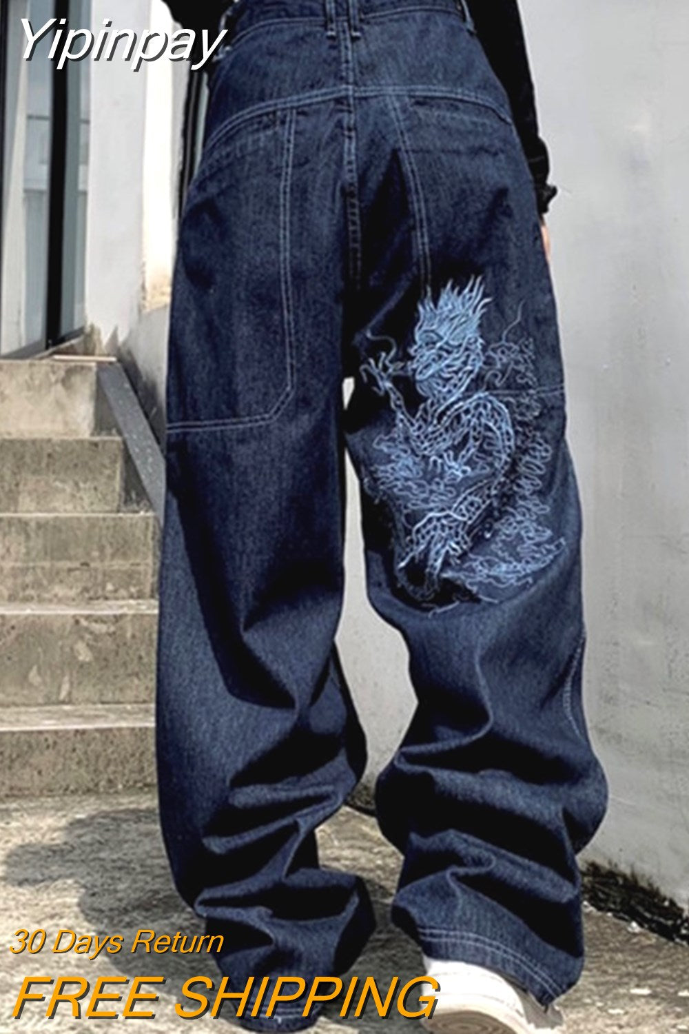 Yipinpay Jeans Mens Hip Hop Retro Letter Embroidery Washed Baggy Denim Pants New Straight Casual Loose Wide Leg Trouser Streetwear 0406