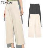 Yipinpay 2023 Solid Straight Pants For Women Fashion Causal High Waist Wide Leg Pants High Street Fashion Causal Trousers Two Colors