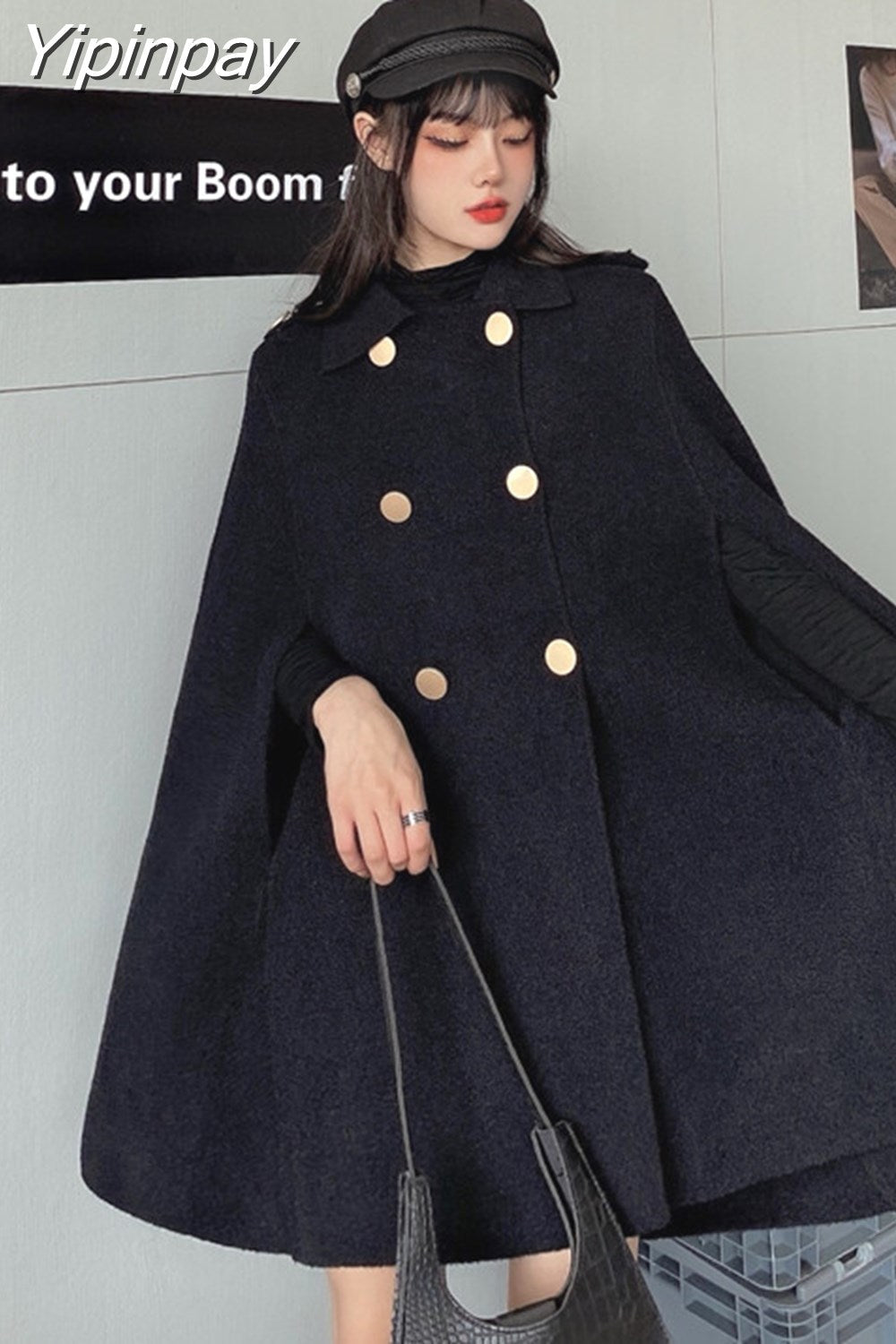 Yipinpay Winter Plus Size Women Coat Woolen Cloth Cloak Loose Overcoat Female High Quality 2023 Manteau Femme Hiver Oversize