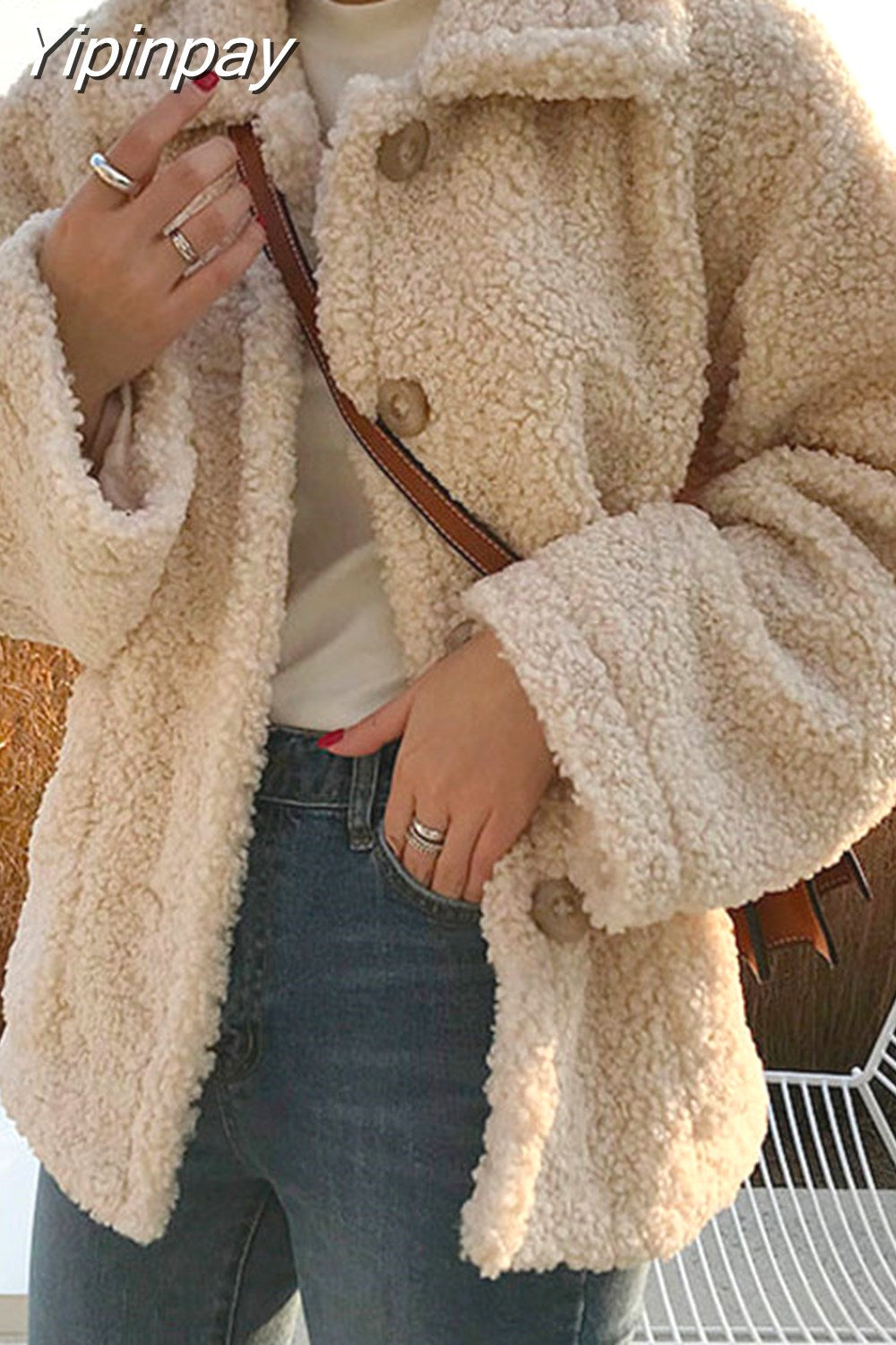 Yipinpay Fur Thick Coat For Women 2023 Autumn Warm Soft Loose Fur Jacket Female Outerwear Button Plush Ladies Casual Winter Overcoat