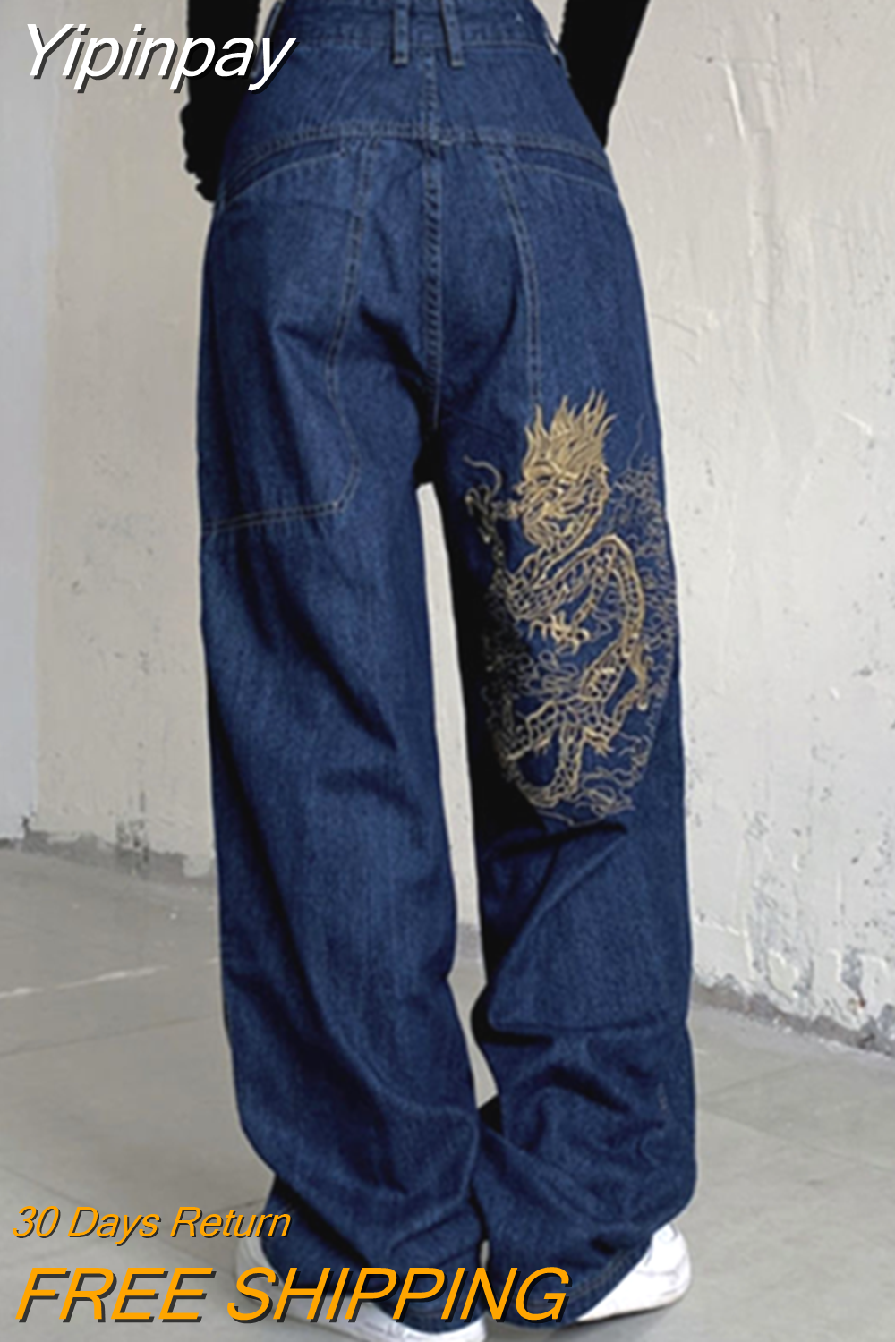 Yipinpay Jeans Mens Hip Hop Retro Letter Embroidery Washed Baggy Denim Pants New Straight Casual Loose Wide Leg Trouser Streetwear 0406