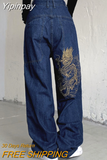 Yipinpay Jeans Mens Hip Hop Retro Letter Embroidery Washed Baggy Denim Pants New Straight Casual Loose Wide Leg Trouser Streetwear 0406