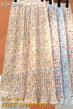 yipinpay 2023 Korean Stylish Pleated Skirts for Women Fairy Spring Summer Midi Skirt Ladies Printed Slim A-line Faldas Female