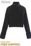Yipinpay Black Turtleneck Women Sweater Cropped Knitted Sweater Woman Winter Thick Sweaters For Women 2023 Pullover Ribbed Knit Top