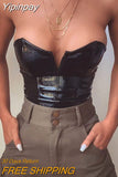 Yipinpay PU Leather Strapless Sexy Women Bodysuit Off Shoulder V-Neck Summer Romper Women Backless Black Ladies Bodysuit Top