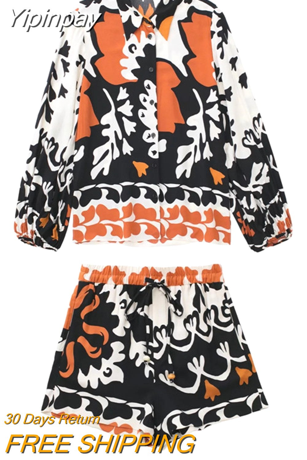 Yipinpay Women Blouse Print Button Up Shirt Woman Puff Long Sleeve Top Female Vintage Baggy Collared Shirt Fashion Streetwear Blouse