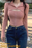 Yipinpay Sweater Woman Casual Long Sleeve Crop Tops Pure Color Elegant Pullover Korean Fashion Clothing Design 2023 Autumn Slim