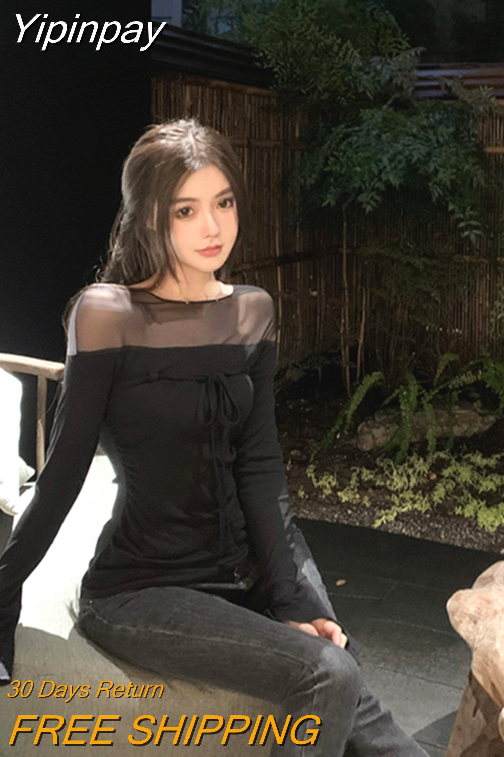 Yipinpay Color Basic Y2k Tops Woman Woman Design Korean Style Long Sleeve Pullover Casual Elegant Fashion Clothing 2023 Spring Chic