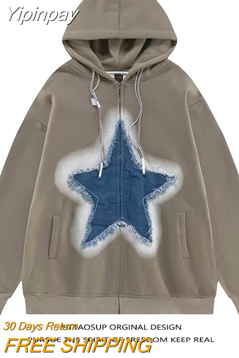 Yipinpay Men's Hoodies Sweatshirt Women's Oversized Sweatshirts with zipper Harajuku Casual Style Y2k Star Coat Streetwear Hip Hop Jacket