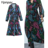 Yipinpay 2023 Elegant Women Printed Dresses Spring Autumn Fashion Ladies Party Mid-Calf Dresses Straight Long Sleeve Vestidos