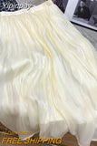 Yipinpay 2023 New Stylish Chiffon Pleated Skirt Women Solid Color Elegant Luxury Princess Fairy Midi Skirts Ladies Gentle Jupes