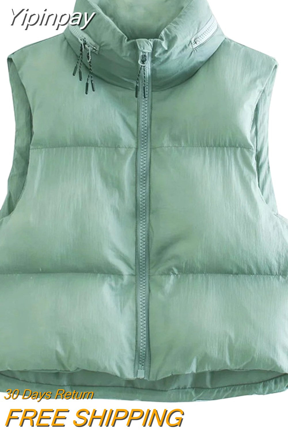 Yipinpay 2023 Winter Black Cropped Vest Coat Women Fashion Keep Warm Sleeveless High Collar Zip Up Wasitcoats Woman Casual Vest Top