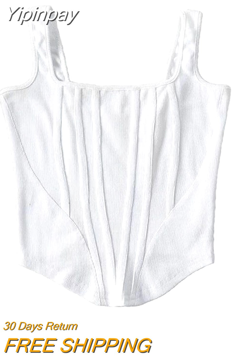 Yipinpay Bright Line Decoration Corset Tops Women Summer New Slim Square Neck Sleeveless Irregular Crop Top Outwear