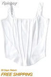 Yipinpay Bright Line Decoration Corset Tops Women Summer New Slim Square Neck Sleeveless Irregular Crop Top Outwear