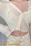 Yipinpay Knit Cardigans Women Korean Sexy V-Neck Fitness Crop Tops Ladies Summer Thin Long Sleeved Sunscreen Jackets