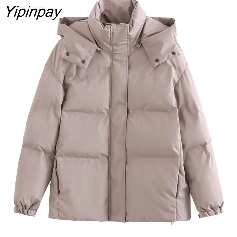 Yipinpay Women's Winter Oversized Jacket 2023 Down Cotton Padded Coat Female Loose Casual Overcoat Female Fashion Hooded Short Parka