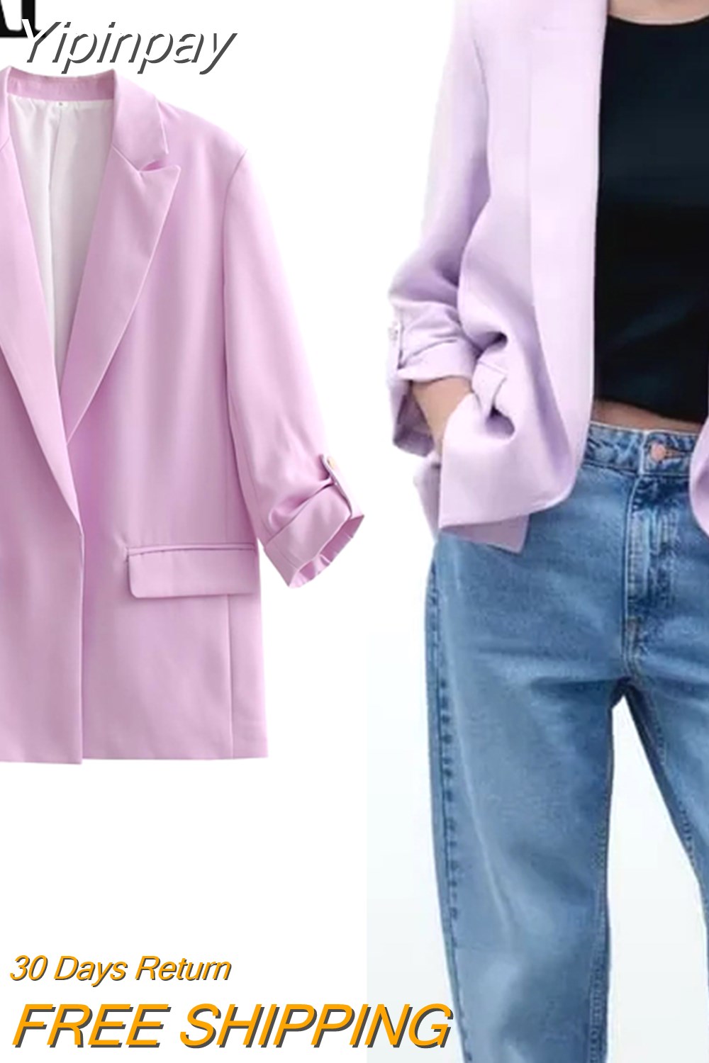 Yipinpay 2023 Purple Blazer Women Office Chic And Elegant Woman Jacket Turn Up Sleeve Women's Spring Jacket New In Outerwears