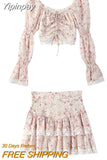 Yipinpay Summer Sweet 2 Piece Dress Set Woman Korean Fashion Suit Beach Floral Y2k Mini Skirt + Casual Lace Crop Tops Elegant Chic