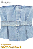 Yipinpay 2023 Blue Denim Top Female Strapless Off Shoulder Tops For Women Backless Sleeveless Tube Top Streetwear Sexy Summer Tops