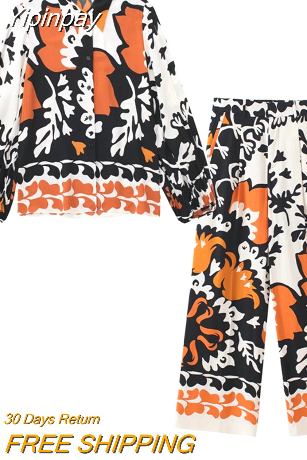 Yipinpay Women Blouse Print Button Up Shirt Woman Puff Long Sleeve Top Female Vintage Baggy Collared Shirt Fashion Streetwear Blouse