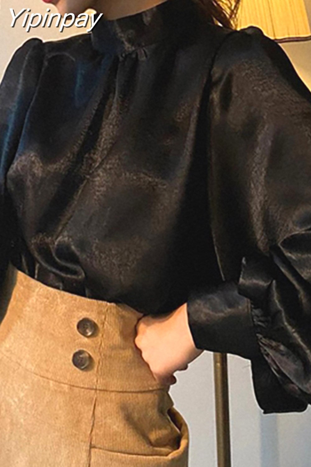 Yipinpay Blouse Long Lantern Sleeve Office Chic Ladies Shirt White Korean Fashion Clothing Black Spring Blouses Women Top Chemise