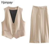 Yipinpay Fashion Women Pant Vest Suit Sets 2pcs 2023 Spring Autumn V-neck Coat+Zipper Ankle-Length Pants Basic Causal Office Outfits