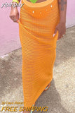 yipinpay 2023 Fashion Knitted Y2K Aesthetic Boho Beach Party High Waist Long Dress Sexy Women Hollow Out Maxi Skirt Vintage Summer