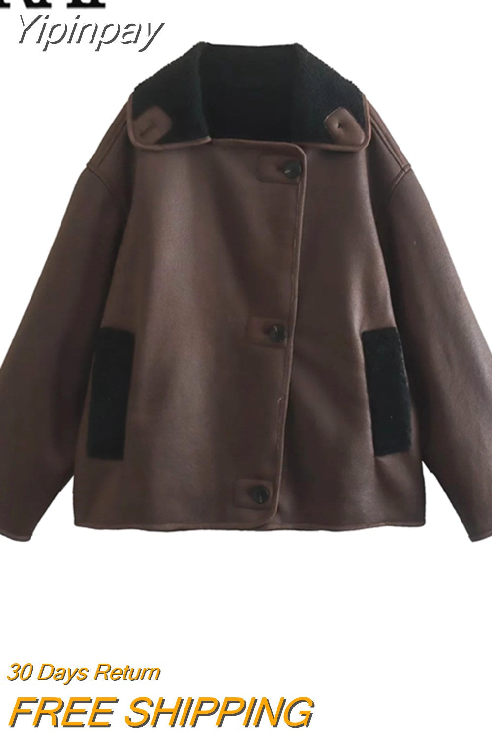 Yipinpay Brown Fleece Jacket Women Long Sleeve Winter Woman Coat 2023 Very Warm Heavy Jackets Streetwear Women's Autumn Jacket