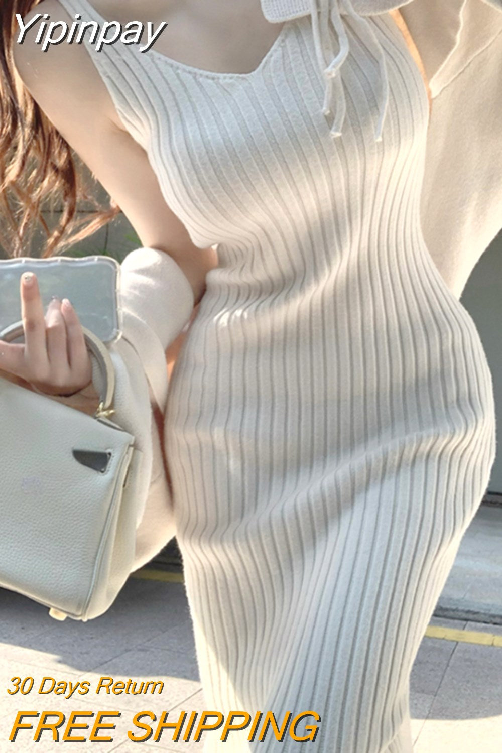 Yipinpay 2 Piece Dress Set Woman Slim Bodycon Strap Midi Dress Party Elegant + Casual Long Sleeve Short Tops Korean Suit Solid