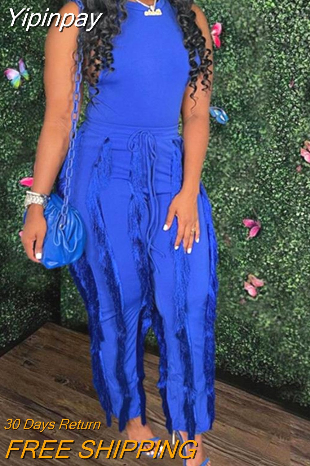Yipinpay Tank Top & Tassel Decor Drawstring Pants Set 2023 New Fashion Two Piece Sets Female Suit