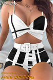 Yipinpay Spaghetti Strap Twisted Top & Shorts Set Women Suit
