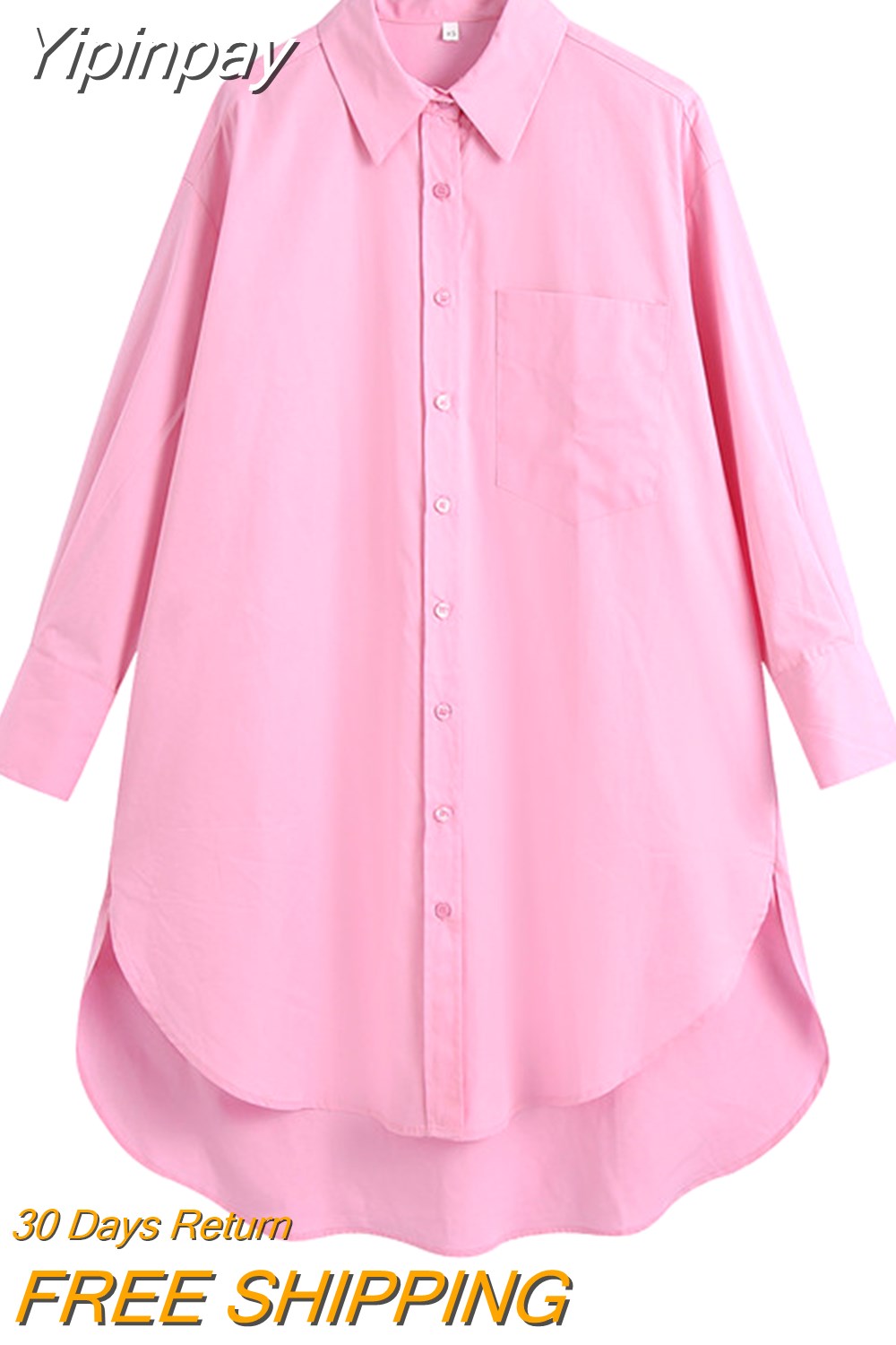 Yipinpay Oversized White Shirt Women 2023 Autumn Long Sleeve Collared Button Up Long Shirts Ladies Asymmetric Hem Casual Tops