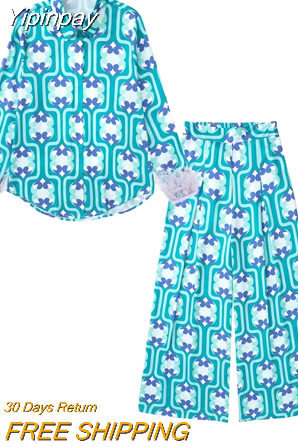 Yipinpay 2023 Print Feather Top Female Baggy Button Up Shirt Woman Feather Cuffs Women Shirt Long Sleeve Summer Blouses And Shirts