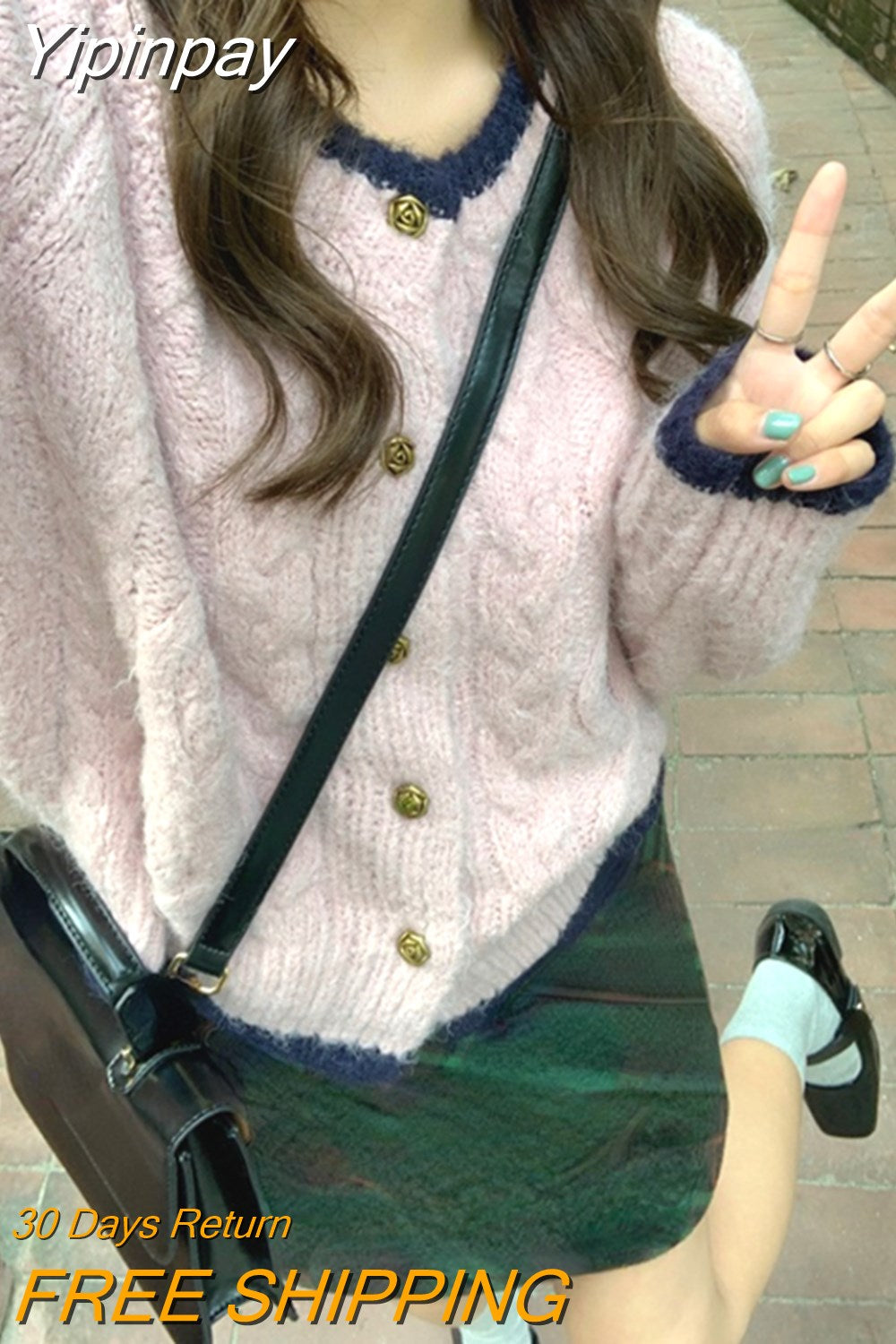 Yipinpay Autumn Pure Color Casual Tops Korean Fashion Y2k Clothing Woman Elegant Knitted Sweater Cardigan Long Sleeve Design Chic