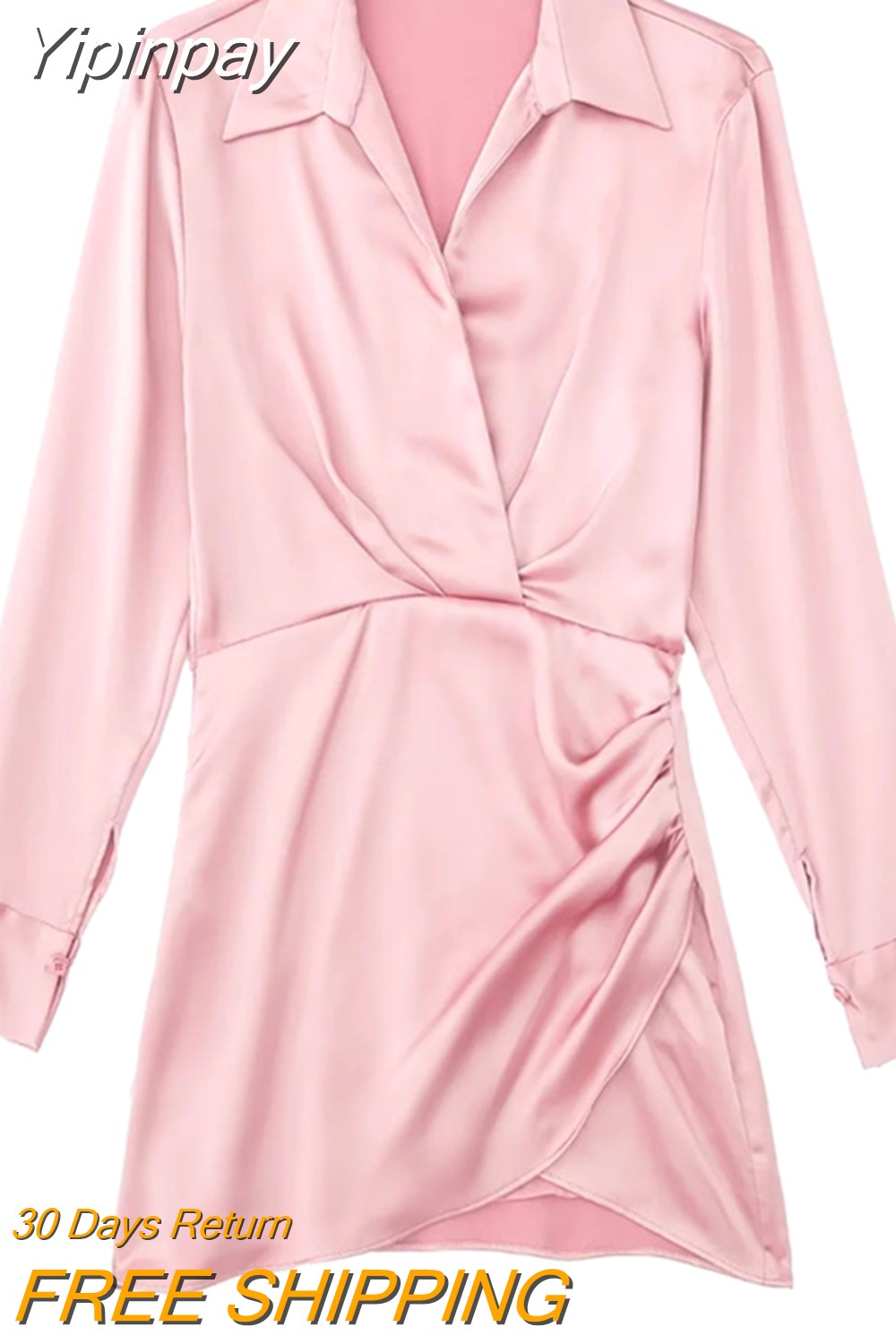 Yipinpay 2023 Satin Shirt Dress Woman Multicolor Short Dresses For Women Long Sleeve Mini Dress Elegant Casual Women's Dresses