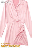 Yipinpay 2023 Satin Shirt Dress Woman Multicolor Short Dresses For Women Long Sleeve Mini Dress Elegant Casual Women's Dresses