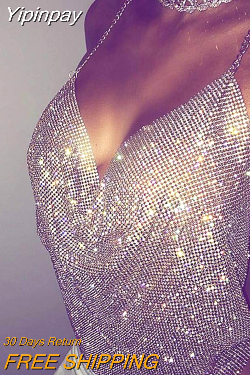 Yipinpay Halter Handmade Shiny Rhinestones Crop Top Backless Summer Beach Chic Party Bralette Cropped Sexy Women Tank Top