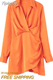 Yipinpay 2023 Satin Shirt Dress Woman Multicolor Short Dresses For Women Long Sleeve Mini Dress Elegant Casual Women's Dresses