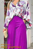Yipinpay 2023 Summer Loose Large Size Casual Printed Shirt Top Wide Leg Pants Two Piece Set Female Suit Fashion Outfits