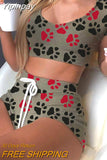 Yipinpay Lips Print Sportswear Women's 2023 Summer Crop Top And Drawstring Biker Shorts Matching Two Piece Sets