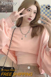 Yipinpay Two Piece Suit Hoodies Women Korean Loose Bat Sleeve Tops Fashion Popular Crop Sweatshirts+Camis Female