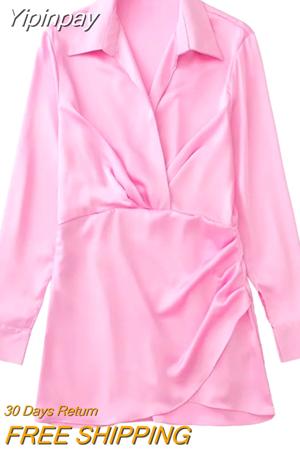 Yipinpay 2023 Satin Shirt Dress Woman Multicolor Short Dresses For Women Long Sleeve Mini Dress Elegant Casual Women's Dresses