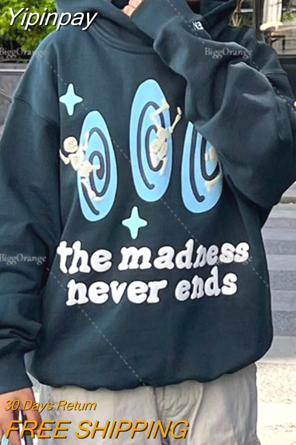 Yipinpay Street Popular Gothic Foaming 3D Print Hoodies Women Y2K New Harajuku Hip Hop Sweatshirt Unisex Casual Loose Hoodie Top