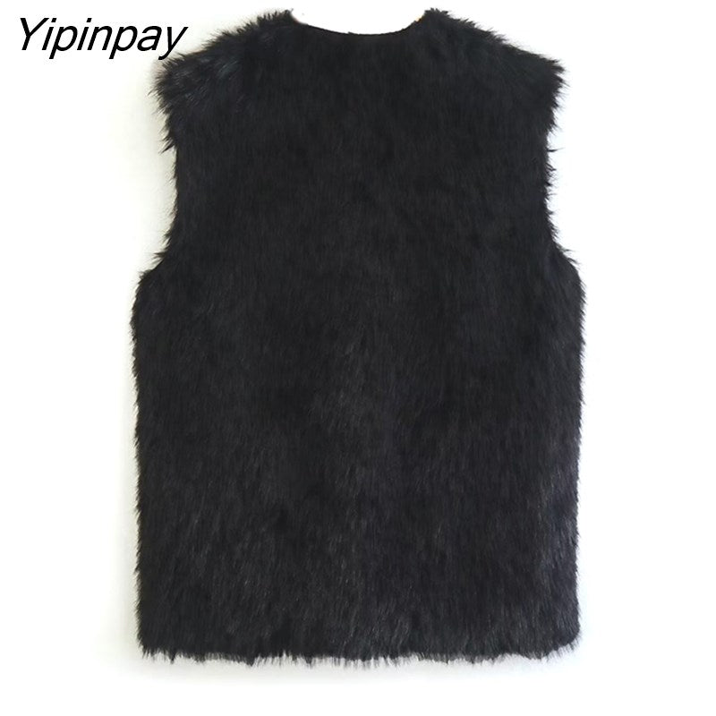 Yipinpay 2023 Winter Women Faux Fur-effect Vest Thicked Warm Single Breasted Sleeveless Jacket Coat Ladies Solid Vest Outwear Tops