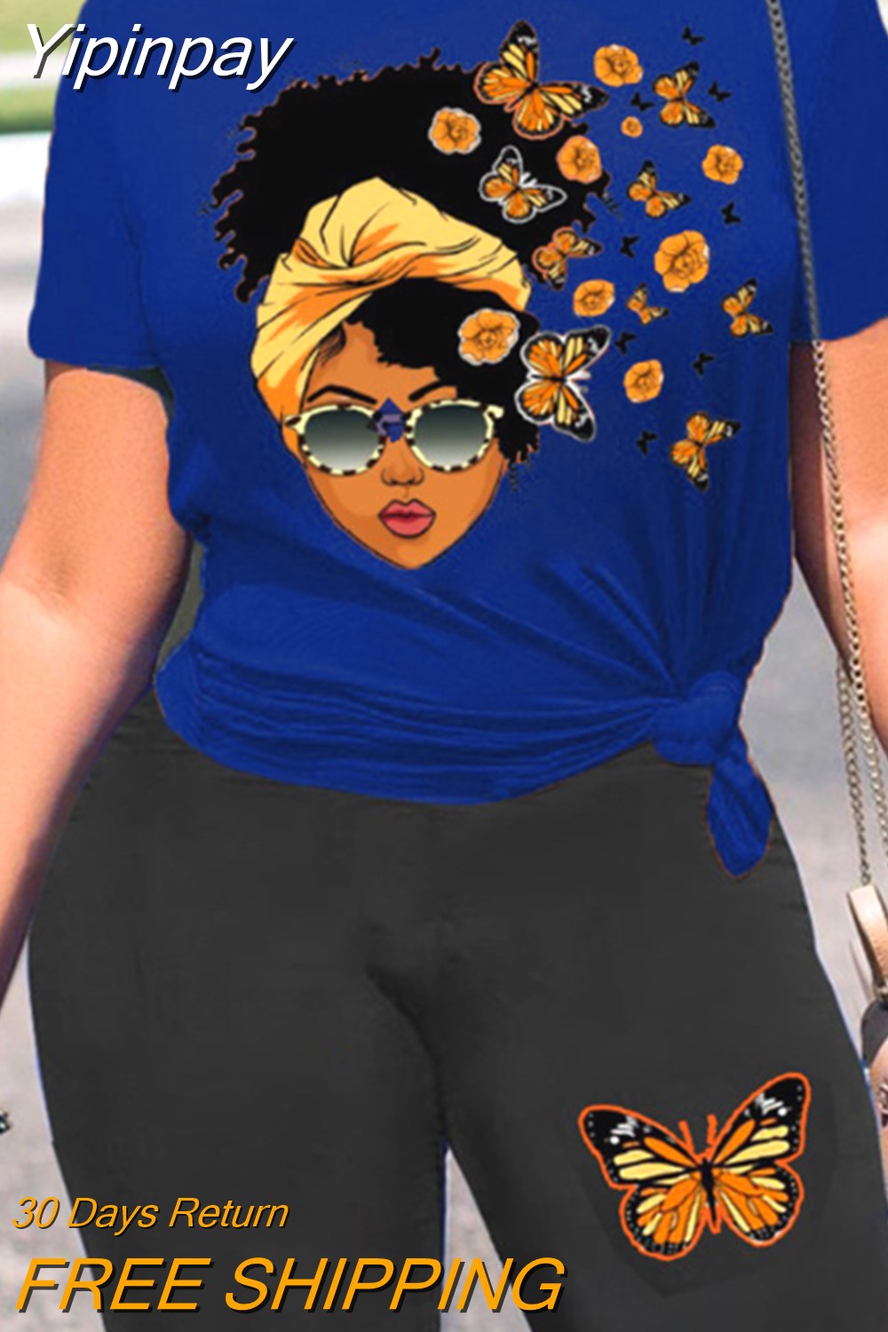 Yipinpay Women's Summer Suit Butterfly Figure Print Casual Top Shorts Set Tow Piece Suit Set Woman 2 Pieces Summer 2023