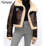 Yipinpay 2023 Women Winter Fleece Jackets Fashion Thicken Warm Long Sleeve Zipper Coats Loose Vintage Ladies Cold Street Outwear