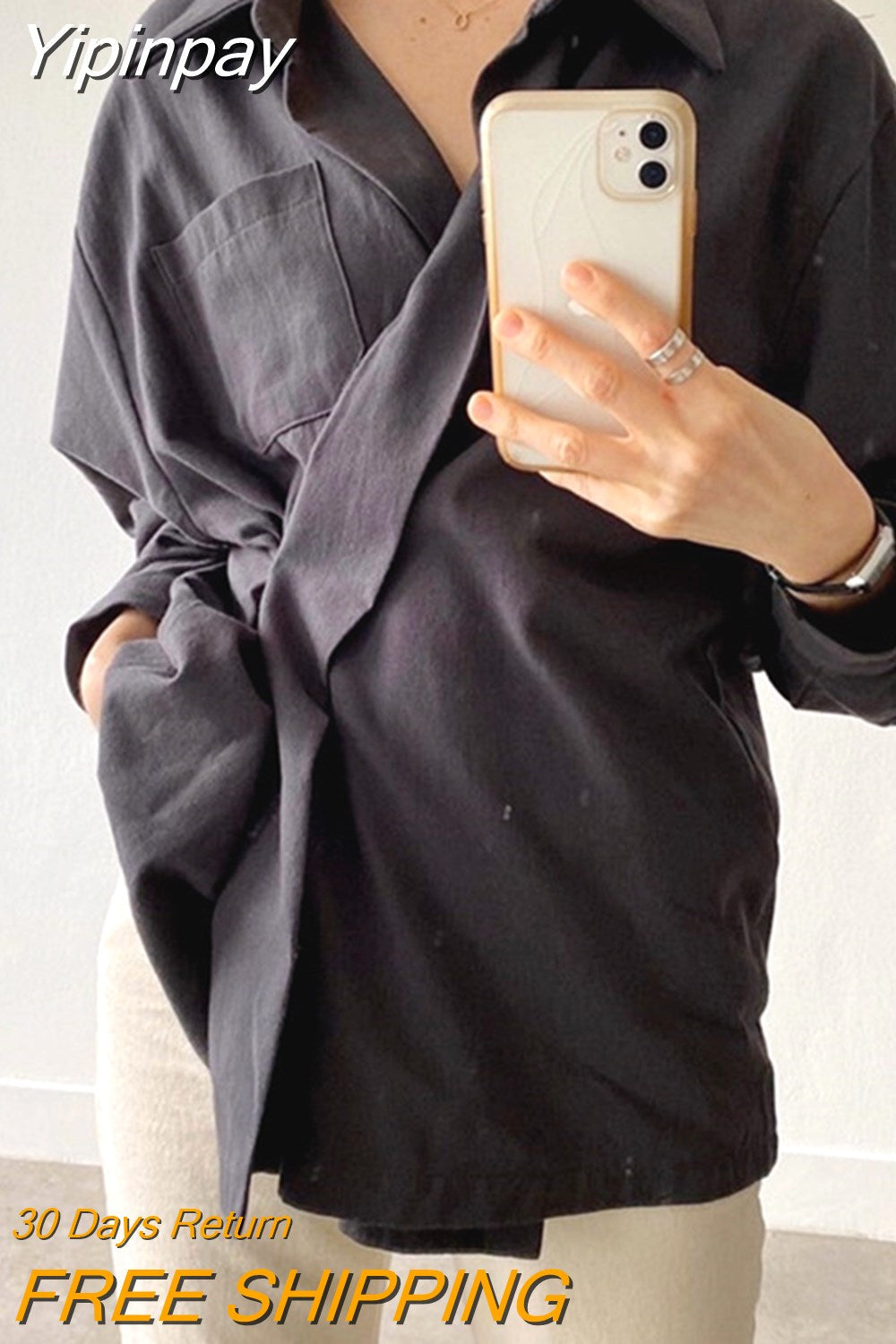 Yipinpay Chic Lapel Blouse Women Fashion Elegant Long Sleeve Shirts Office Ladies Spring Autumn New Cross Loose Tops